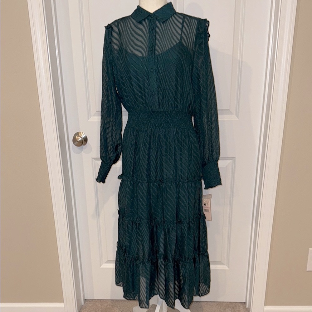 Nanette Lepore Dark Green Long Sleeve Dress